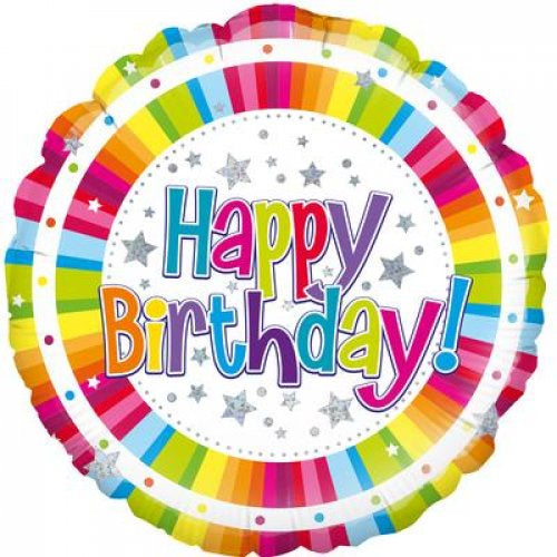 Happy Birthday Bright Stripe Round P1